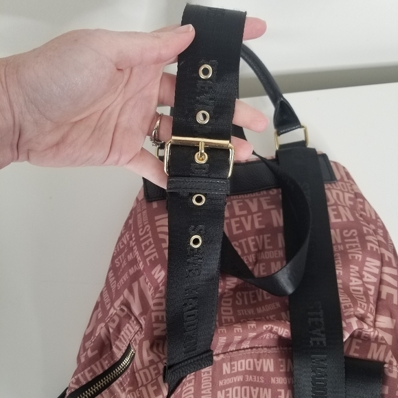 Steve Madden Branded Satin Drawstring Backpack Blush Pink - Picture 13 of 14